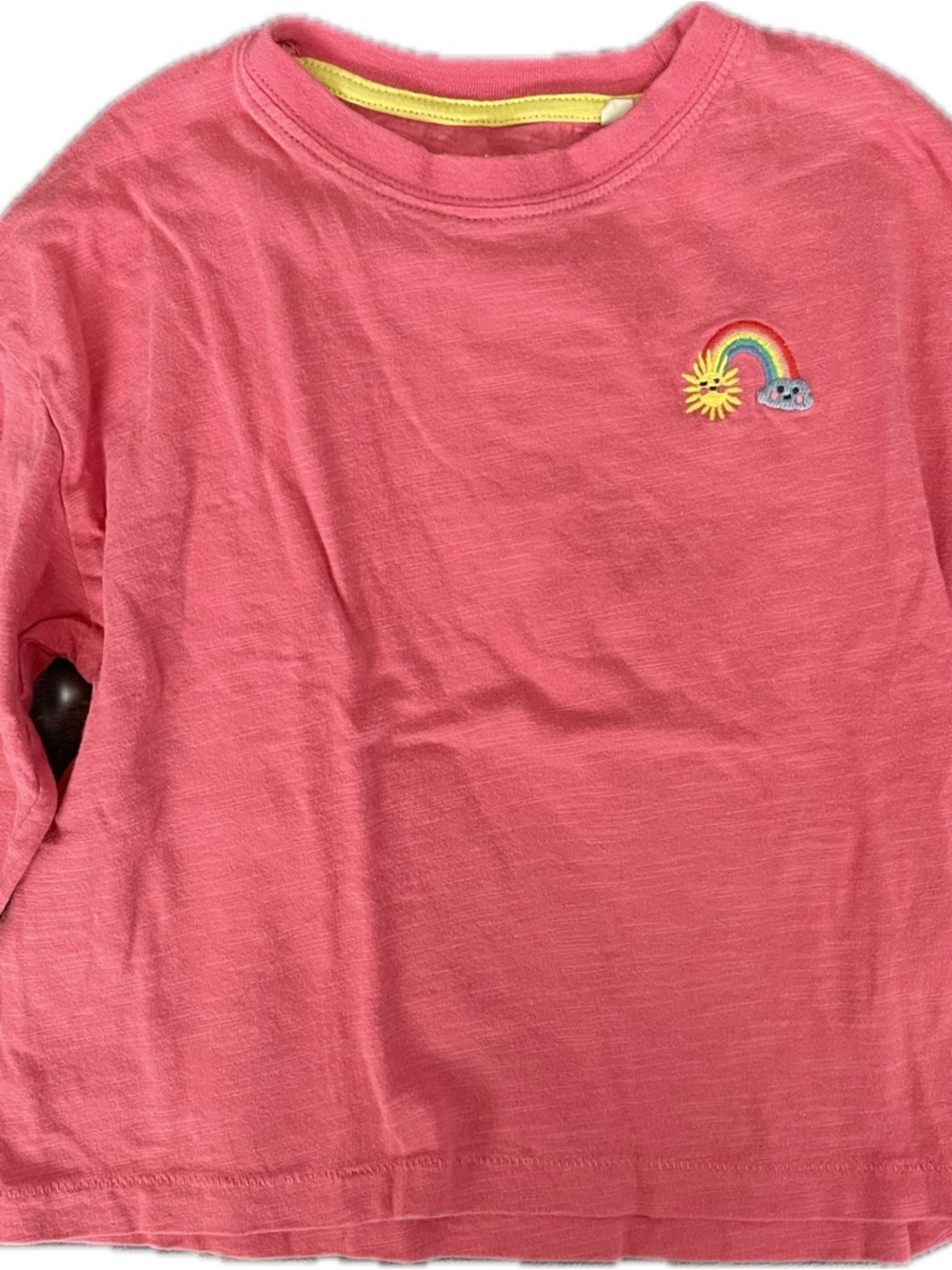 Boden Coral Pink Long-Sleeve Tee with Rainbow Patch